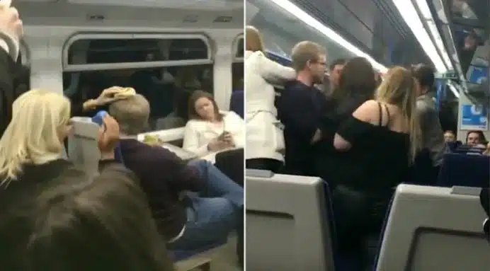 Brutal Catfight Breaks Out On Train After Woman Puts Bagel On Man’s Head (VIDEO)