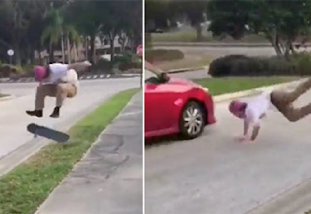 Skateboarder Crushed Extremely Close Call
