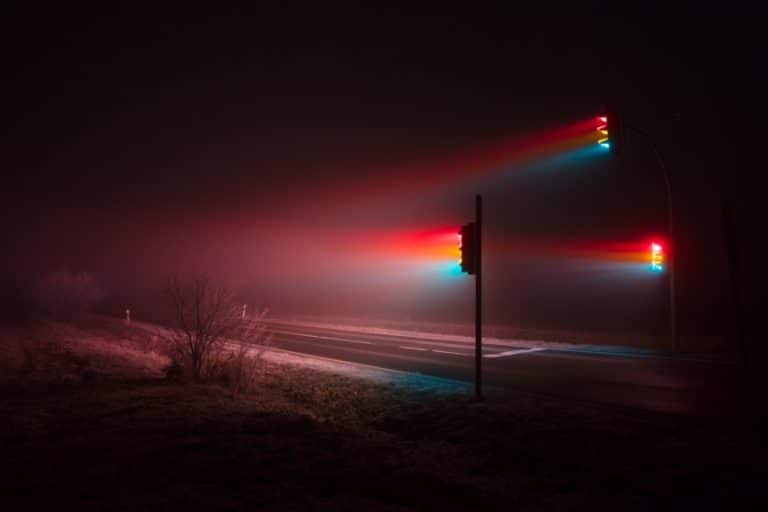 Photographer Captures The Perfectly Surreal Moment Of Fog Hitting Traffic Lights