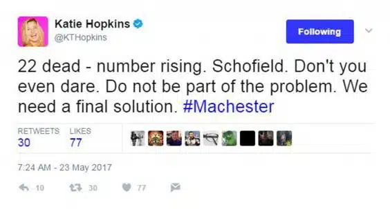 Katie Hopkins Final Solution Tweet