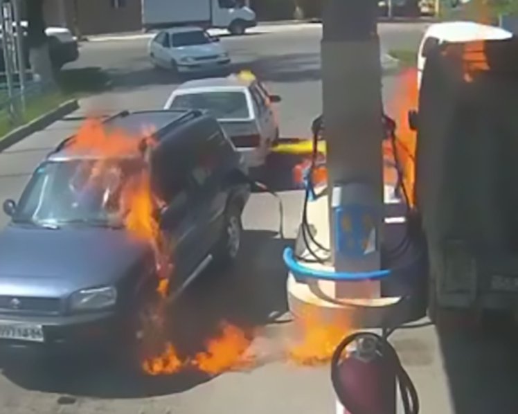 Driver Using Lighter To See Sets Petrol Station Alight