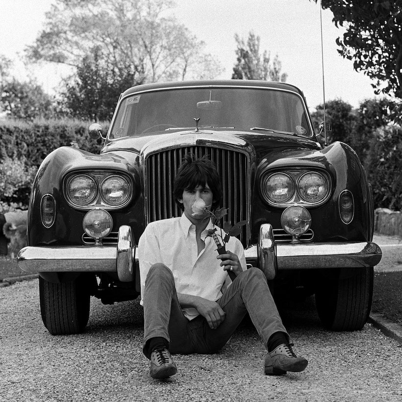 Keith outside his house Redlands in West Sussex with his beloved Bentley he called Blue Lena after Lena Horne.