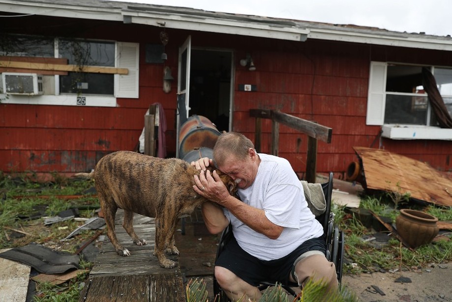 Hurricane Harvey man with dog