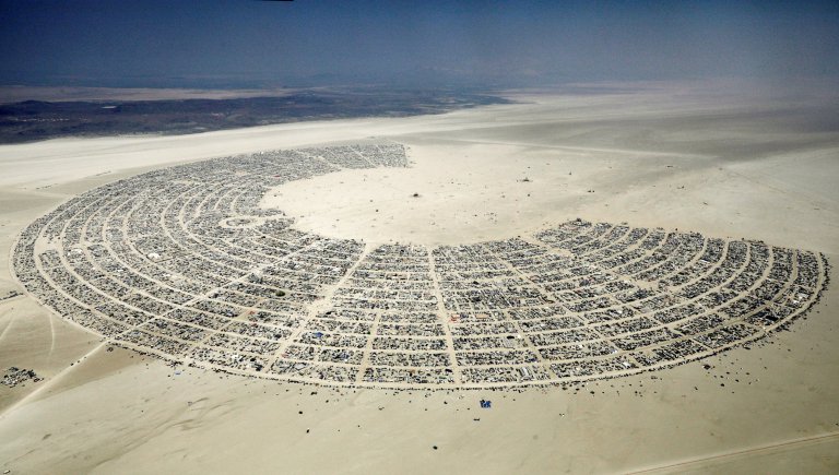 Black Rock City is seen in the Black Rock Desert of Nevada