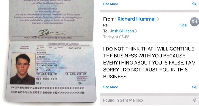 Troll scam Jason Bourne passport