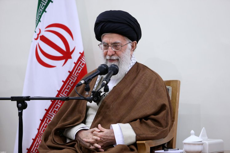 Iran's Supreme Leader Ayatollah Ali Khamenei speaks as he meets with Iranian President Hassan Rouhani and other officials following an earthquake that hit Kermansheh province, in Tehran