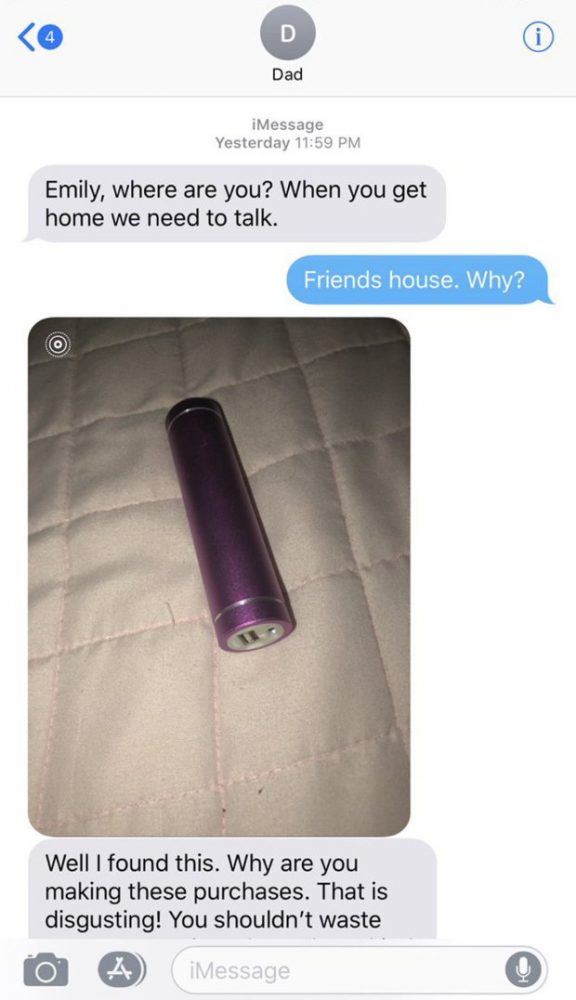 Girl Shares Furious Dad's Texts After He Finds Her 'Sex Toy'