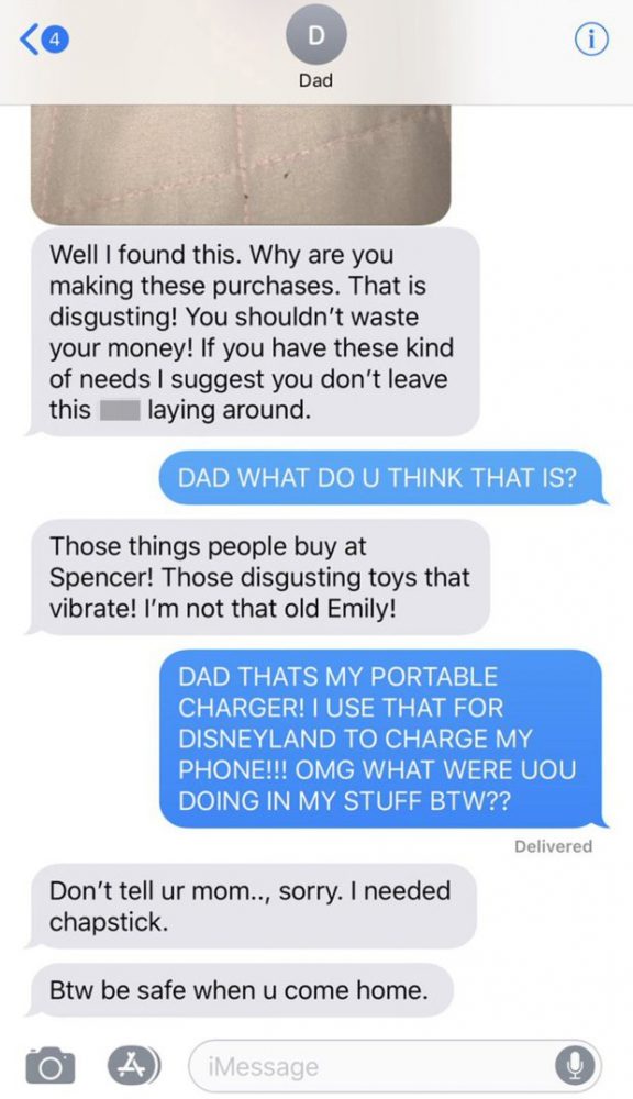 Girl Shares Furious Dad's Texts After He Finds Her 'Sex Toy'