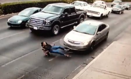 Woman In High Heels Slips And Is Hit By Car
