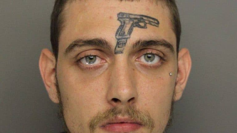 Man With Gun Tattooed On His Forehead Arrested For Illegally Possessing A Gun
