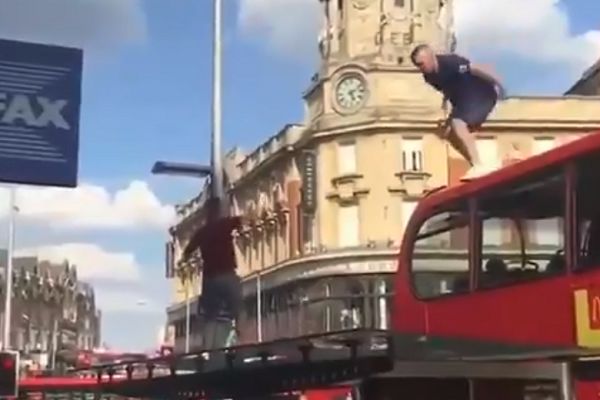 England Fan Jump Off Bus