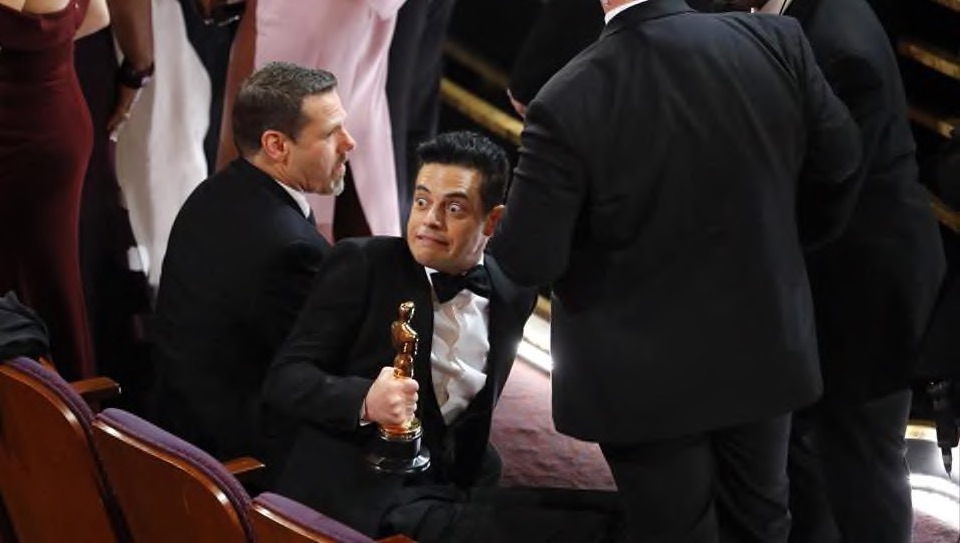 Rami Malek Falls Stage