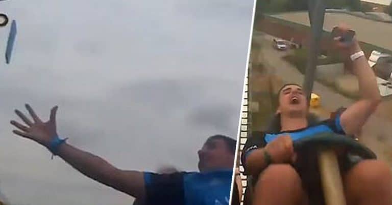 A Man Unbelievably Caught A Phone Dropped By Another Rider On A Rollercoaster