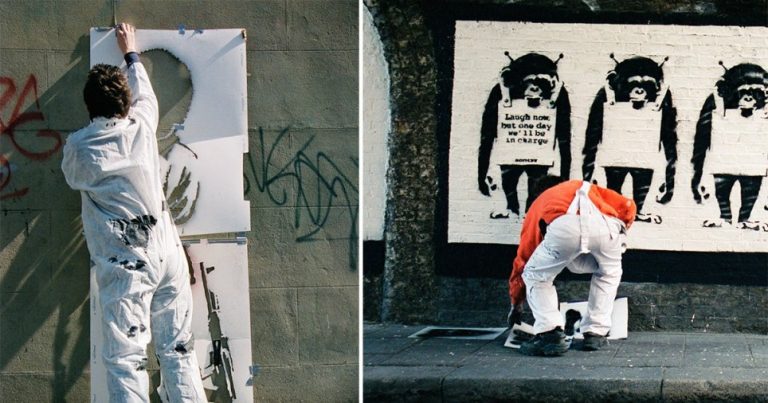 The First Pictures Of Banksy Creating New Artwork Have Been Unveiled