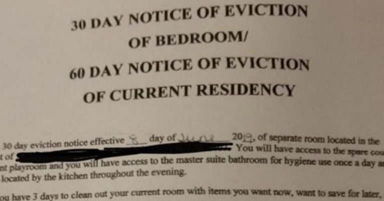 Some Lousy Parents Have Issued Their 18 Year Old Son With An Eviction Notice