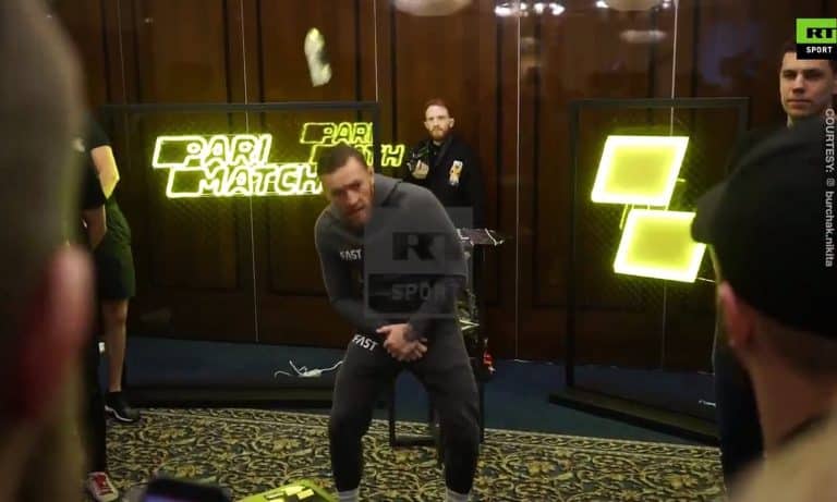 Conor McGregor Gets Water Bottle Thrown At Him At Moscow Media Event (VIDEO)