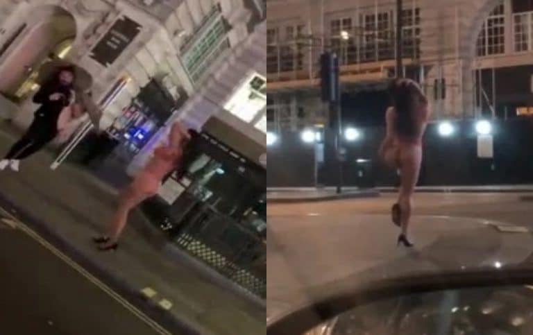 A Woman Stripped Down To Her Underwear For Deserted Piccadilly Circus Photoshoot