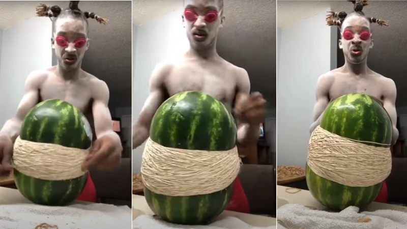 A Guy Wrapped 1000 Elastic Bands Around A Watermelon And It Exploded In ...