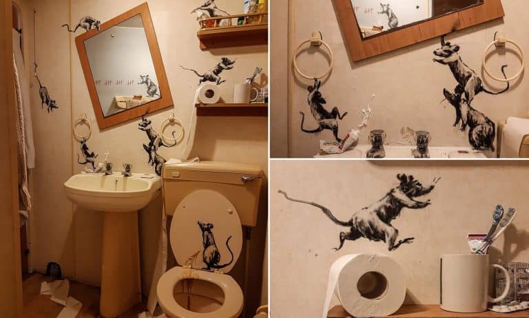 Banksy Reveals Brand New Art Piece… In His Own Bathroom At Home