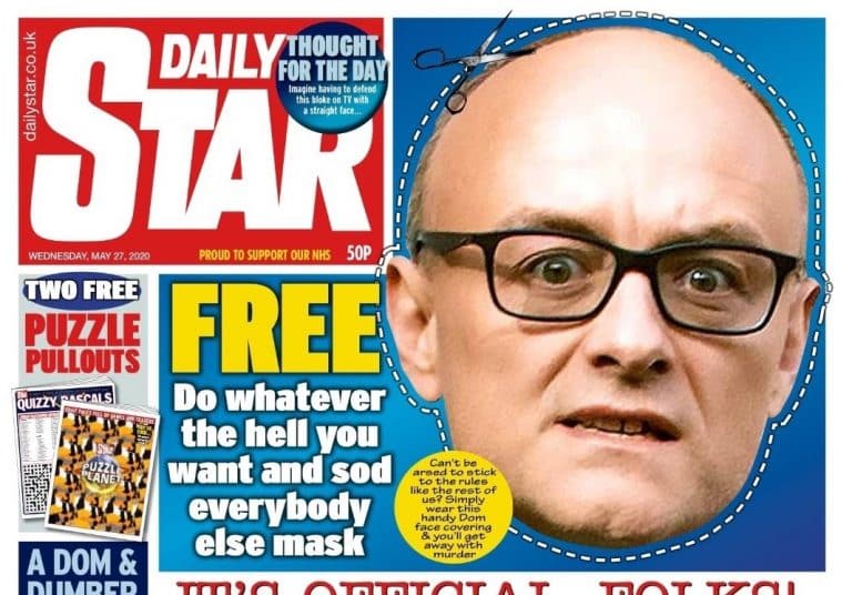 People Are Absolutely Loving Today’s Dominic Cummings Inspired Ridiculous Front Page Of ‘The Daily Star’