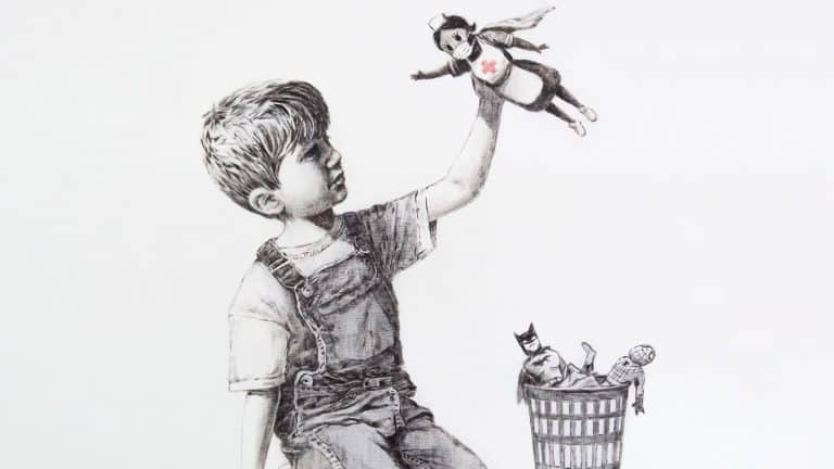 New Banksy Artwork In Hospital Depicts Child Using NHS Worker As Superhero Toy