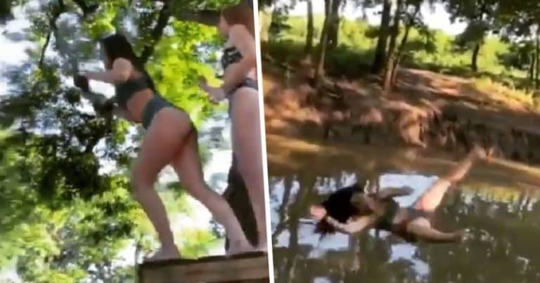 Girl Appears To Defy The Laws Of Physics When She Falls From A Rope Swing In Texas
