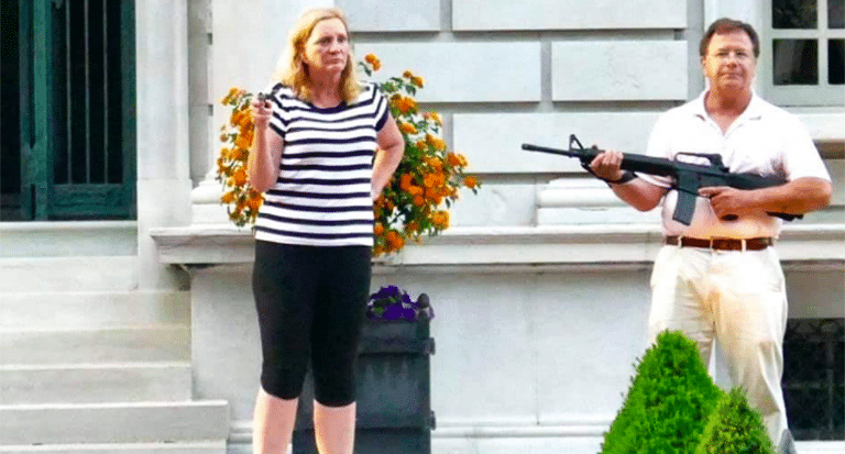 St Louis Couple Threaten Black Lives Matter Protesters With Massive Guns For Marching Through Suburbs