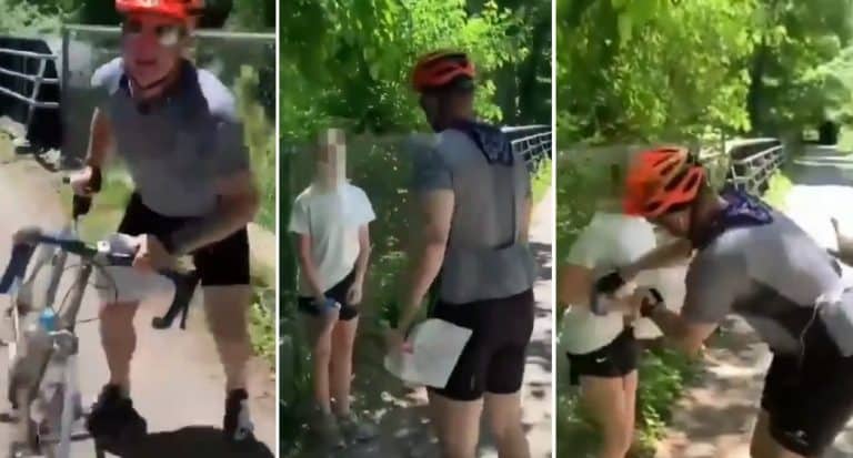 Police Are Hunting This Cyclist Who Assaulted A Little Girl For Putting Up Signs In Support Of George Floyd (VIDEO)