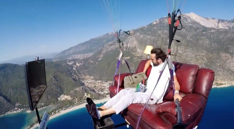 Watch This Guy Hang Out And Watch TV On A Flying Couch