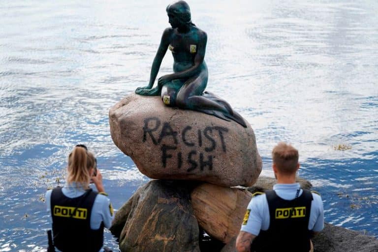 Hans Christian Andersen’s Little Mermaid Statue Covered In ‘Racist Fish’ Graffiti