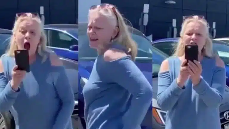 Karen Parks Car In Tesla Spot, Freaks Out When Told To Move & Rants About Young People