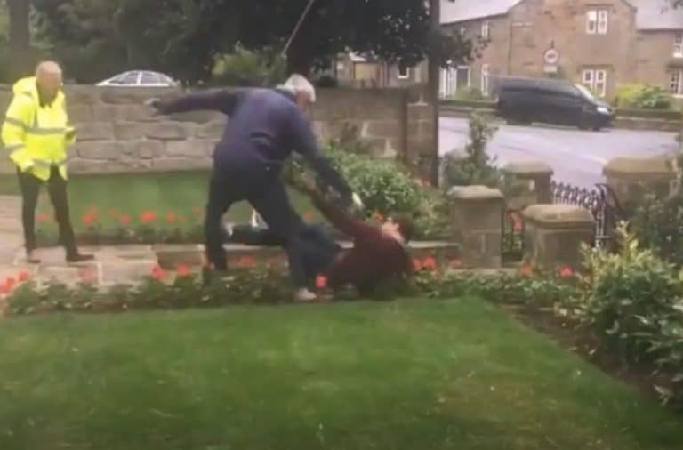 Watch A 74 Year Old Pensioner Beat Up His Neighbour In Front Of Their 6 Year Old