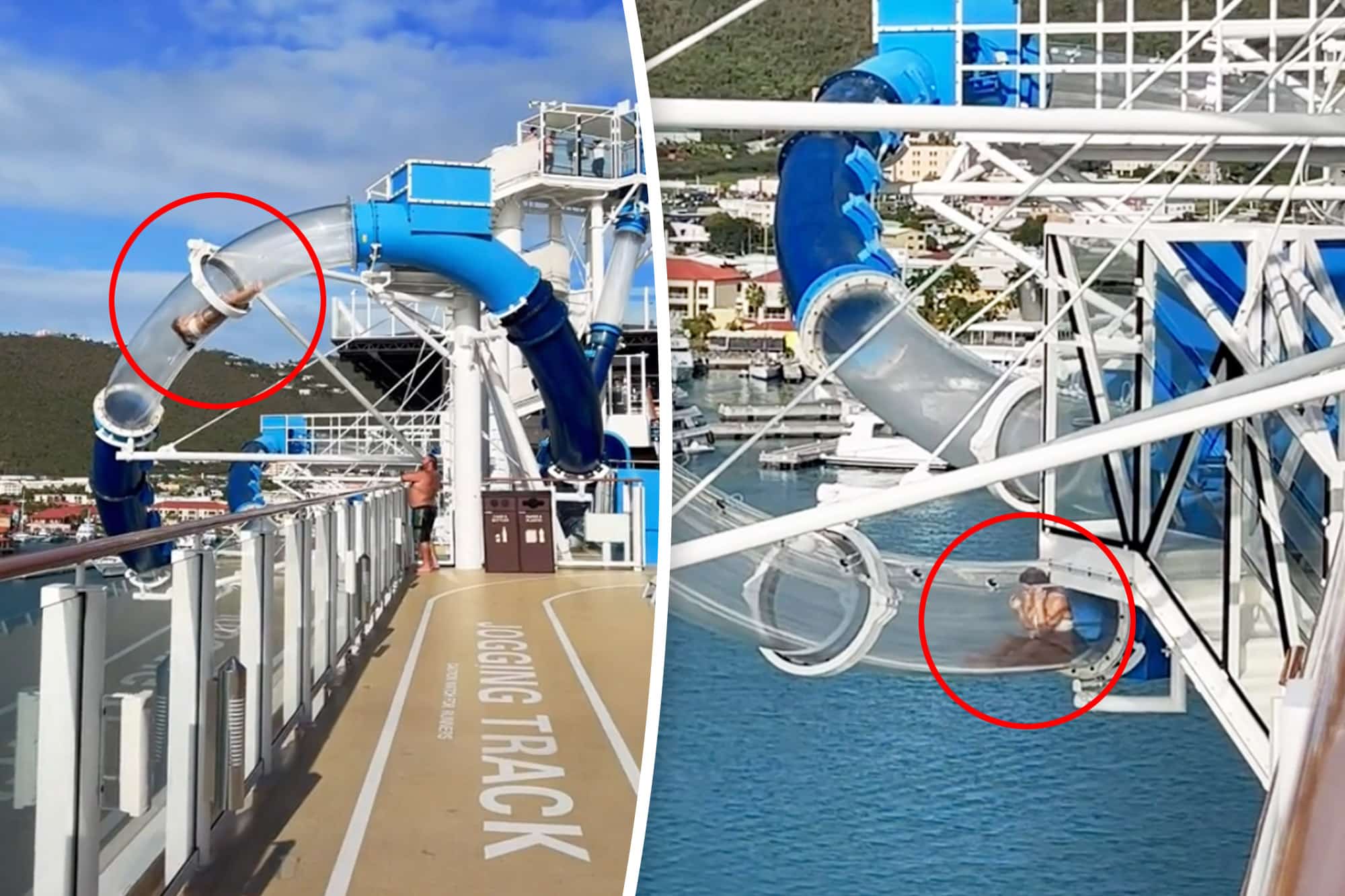 Watch This Woman Get Stuck In A Cruise Ship Waterslide Suspended Over The Ocean