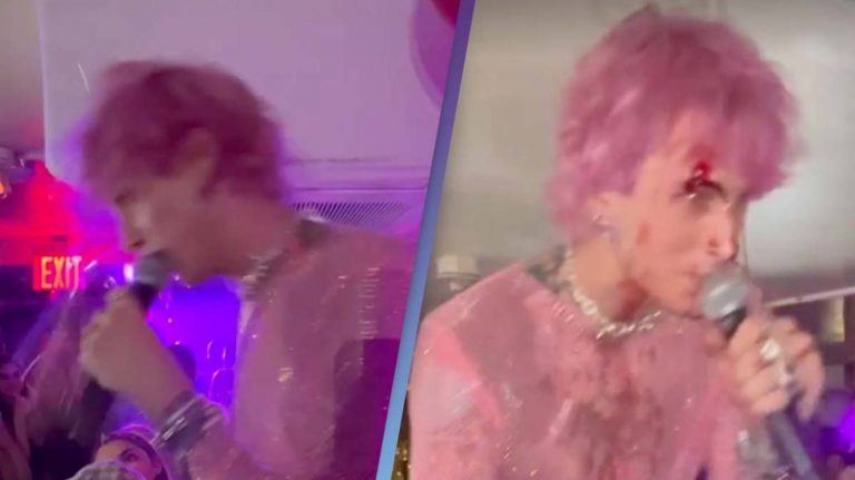 Watch Machine Gun Kelly Smash A Champagne Bottle In His Face During Live Performance
