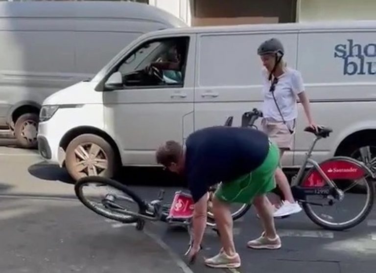 Watch James Corden Fall Off His Boris Bike And Then Shout At Cyclist