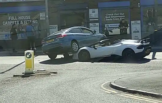 Watch This Car Drive Over A Lamborghini After Pulling Out In Front Of It