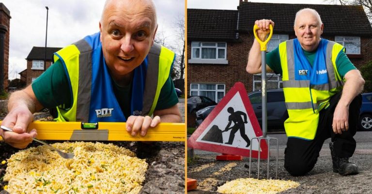 Man Fills Potholes With Pot Noodles To Highlight The State Of UK Roads