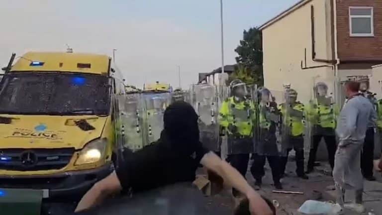 Southport Rioter Gets Hit In The Balls With A Flying Brick As He Tries To Intimidate Row Of Police Officers